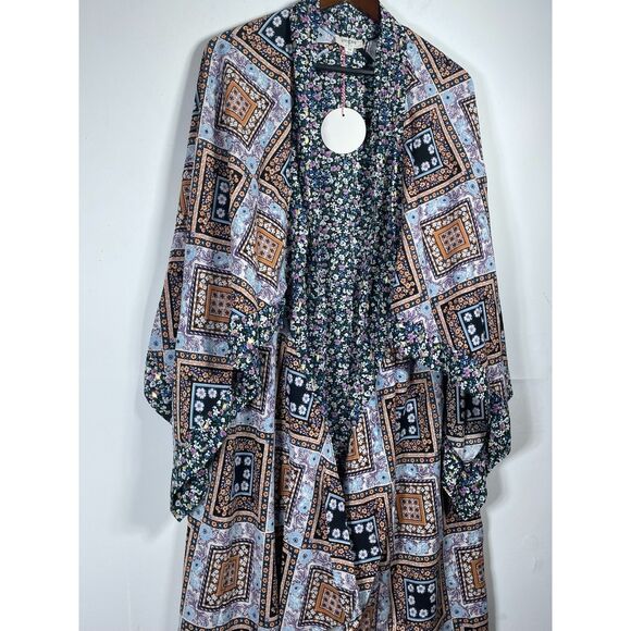 Umgee NWT Purple Boho Patchwork Floral Kimono Boutique Gypsy Kimono Duster S M L - Picture 2 of 9
